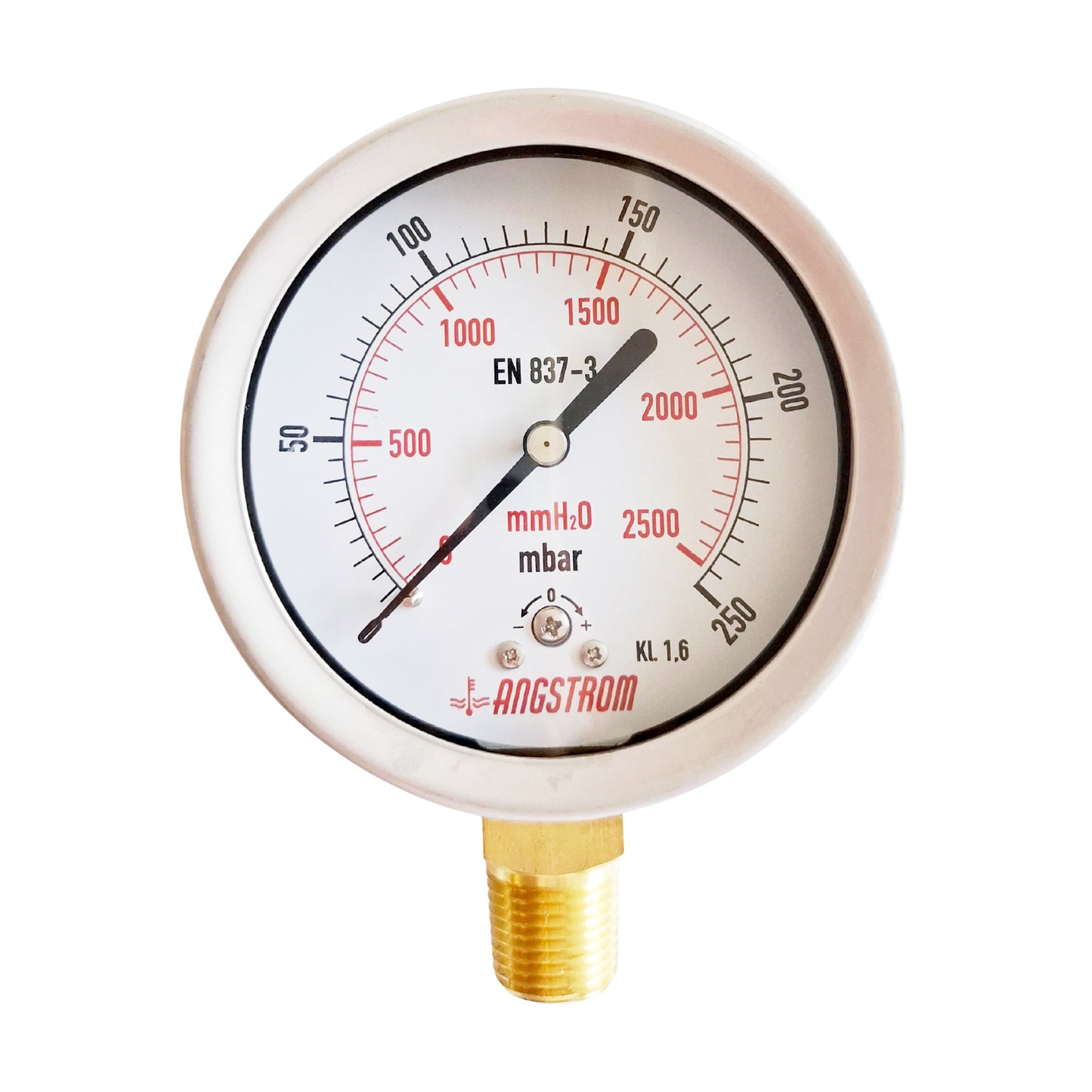 Angstrom capsule pressure gauge, dial 100mm, lower mount, 250mbar