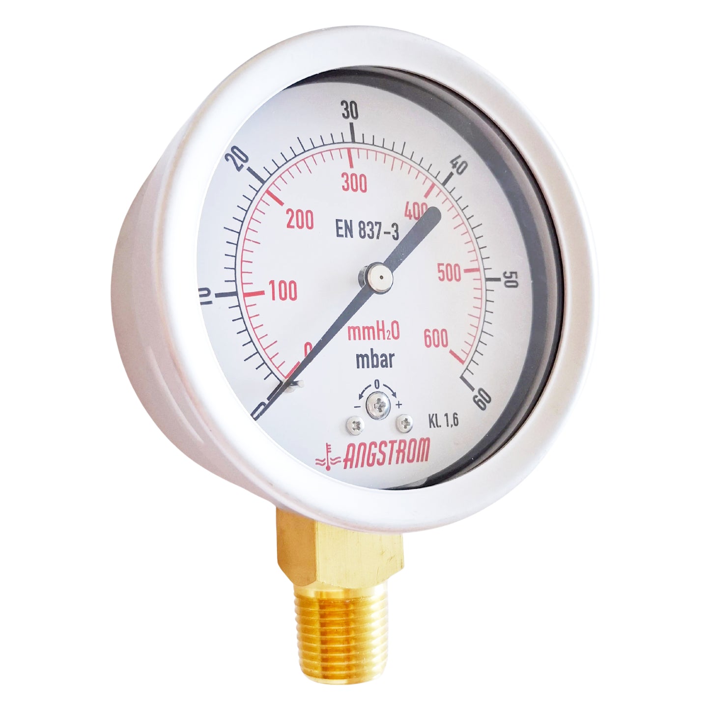 Angstrom capsule pressure gauge, dial 100mm, lower mount, 60mbar