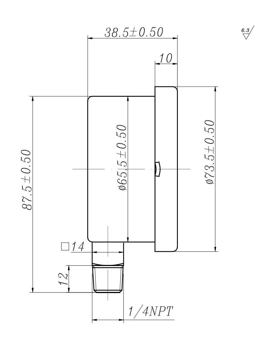Angstrom capsule pressure gauge, dial 63mm, lower mount, technical drawing 