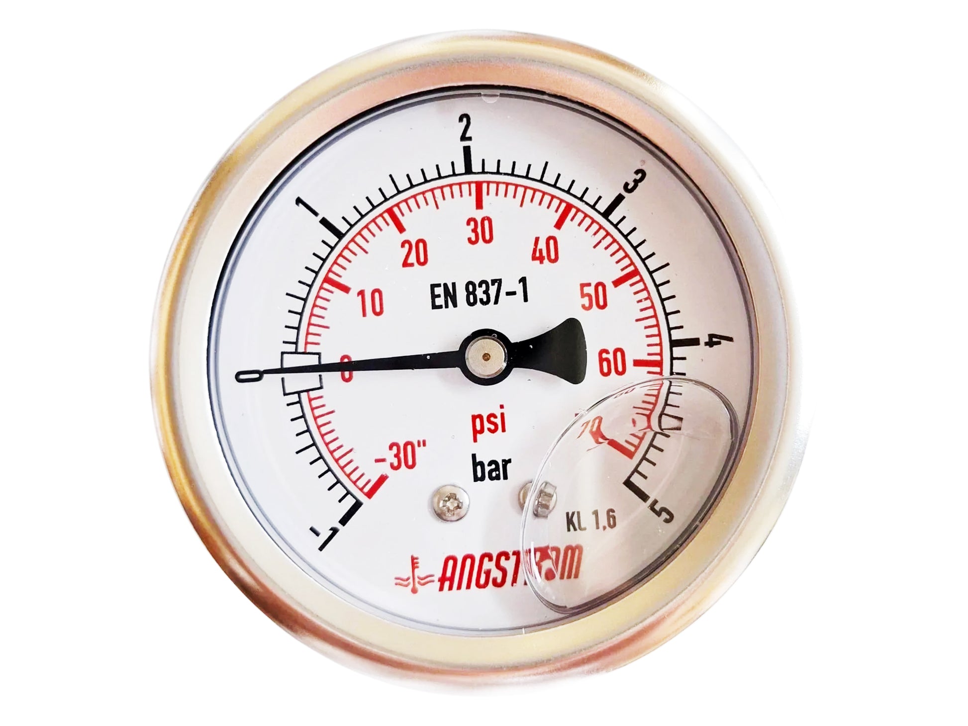 Angstrom compound pressure gauge, dial 63mm, center back mount, -1/+5bar