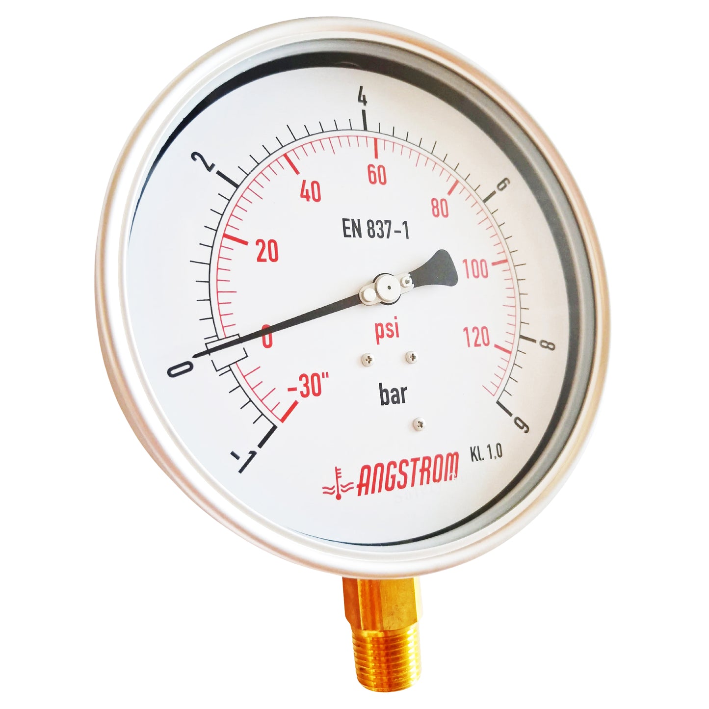 Angstrom compound pressure gauge, heavy duty, dial 160mm, lower mount,  -1/+9bar