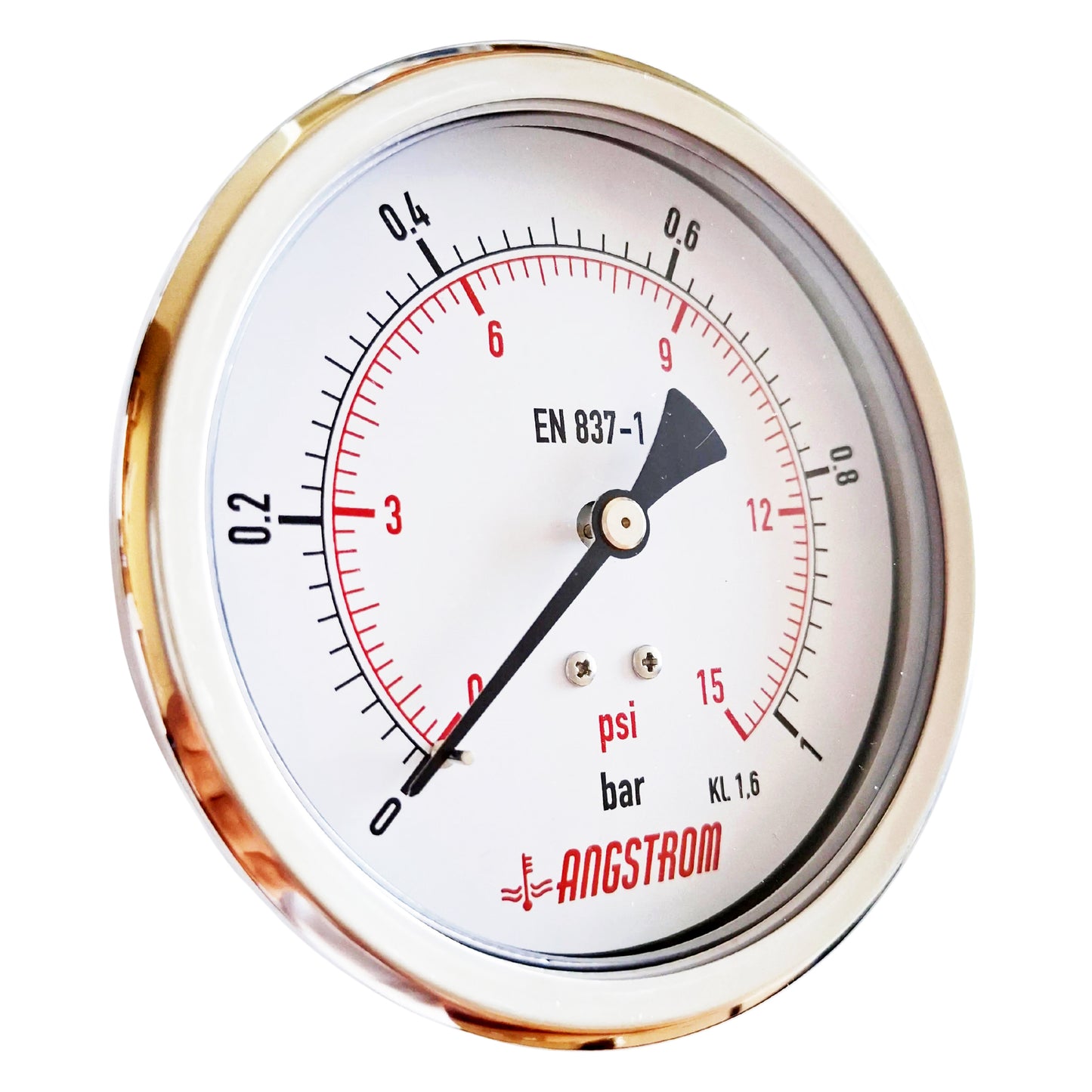 Angstrom pressure gauge, dial 100mm, center back mount, 1bar