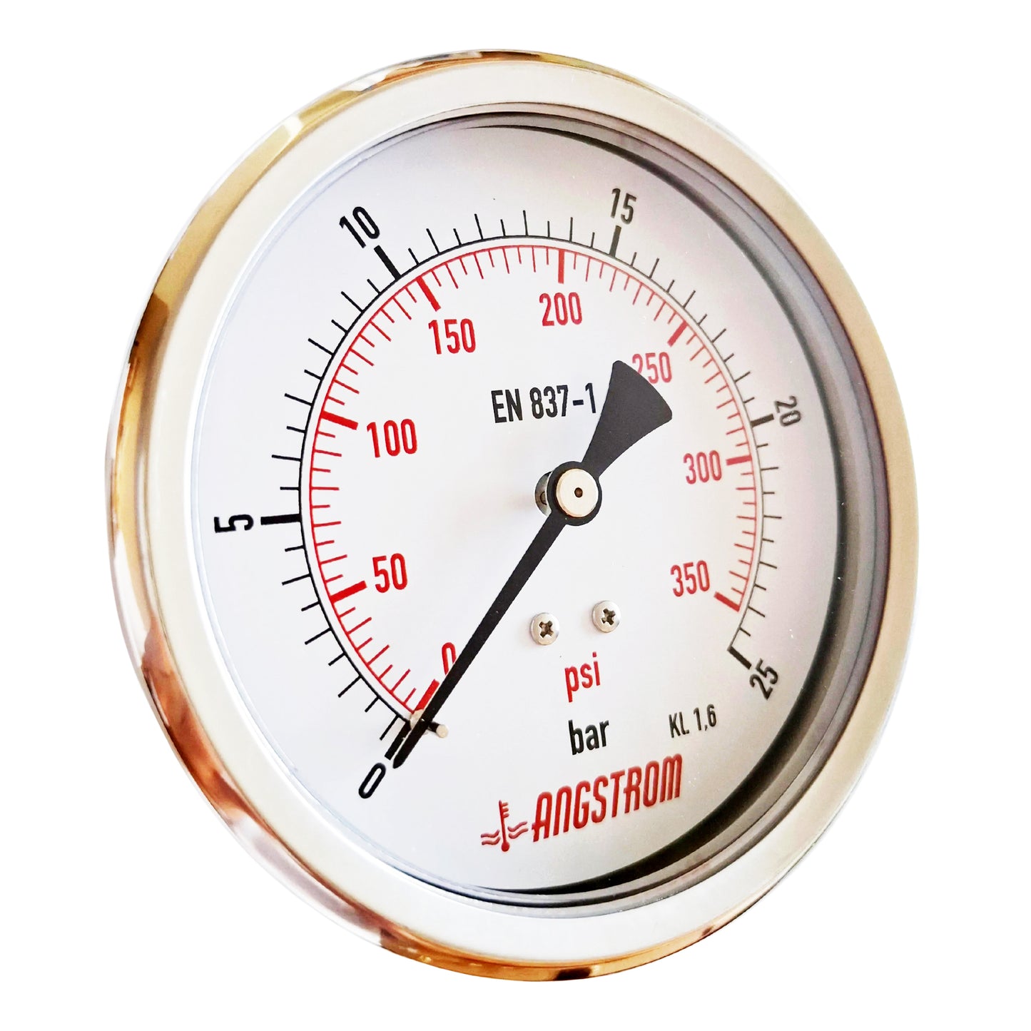 Angstrom pressure gauge, dial 100mm, center back mount, 25bar