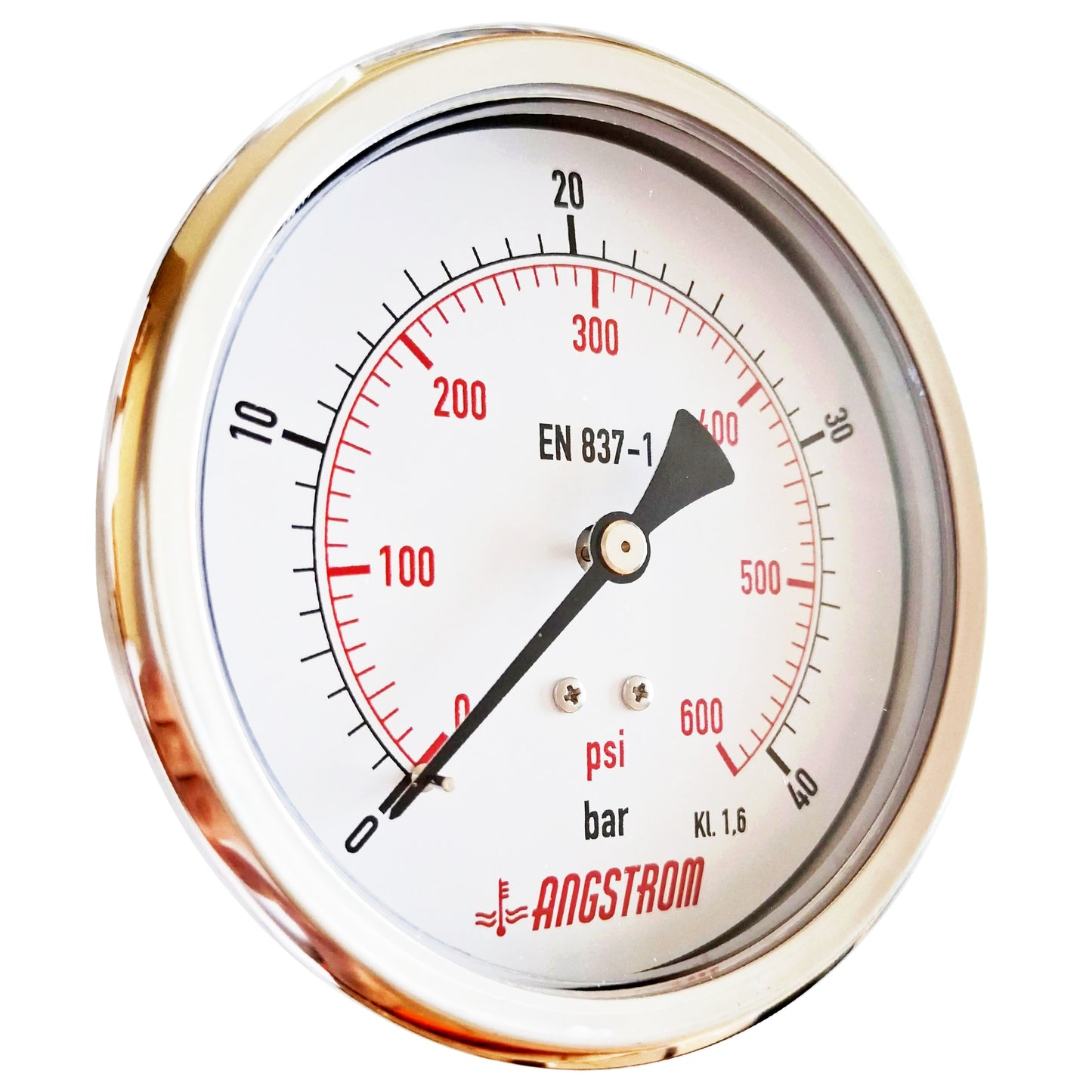 Angstrom pressure gauge, dial 100mm, center back mount, 40bar