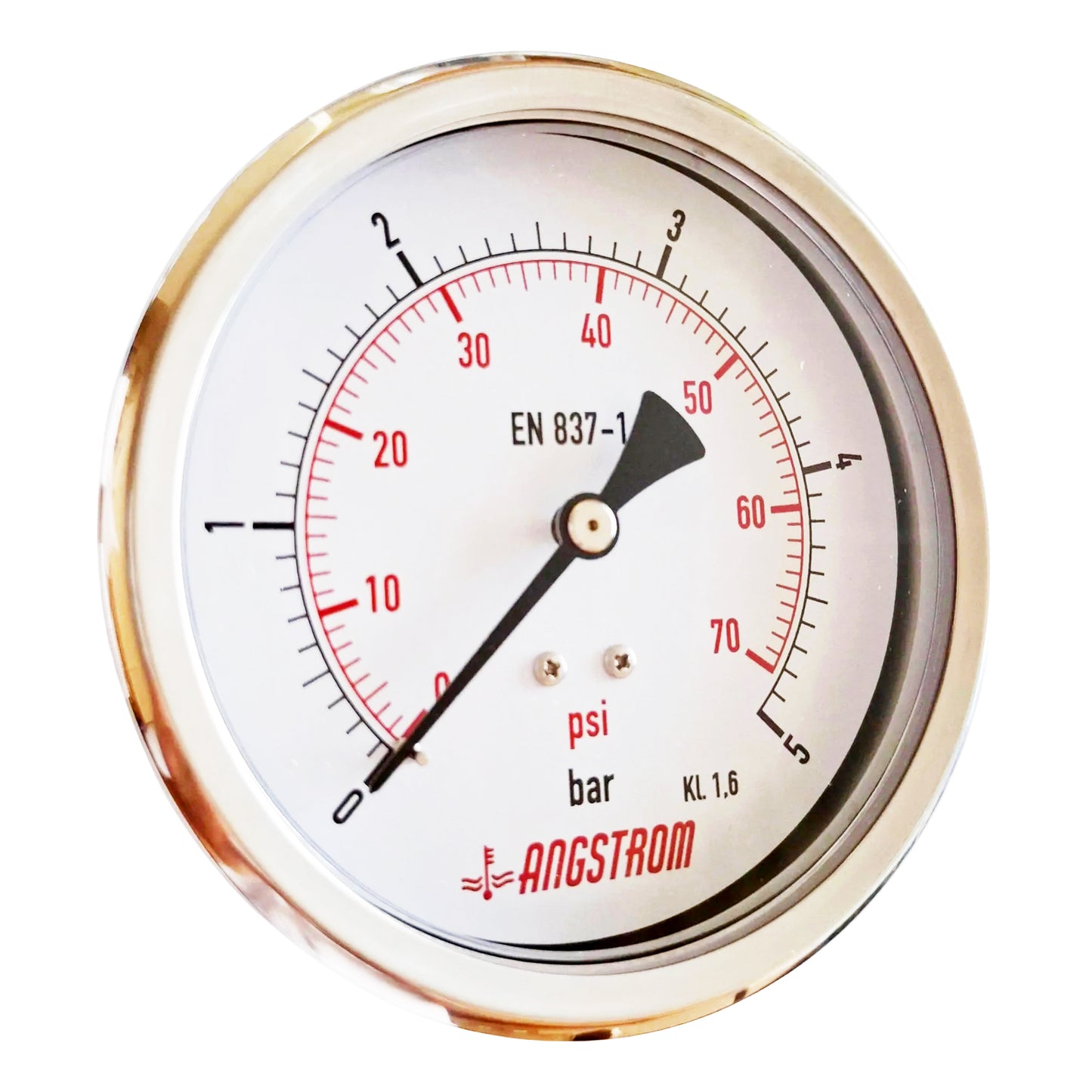 Angstrom pressure gauge, dial 100mm, center back mount, 5bar