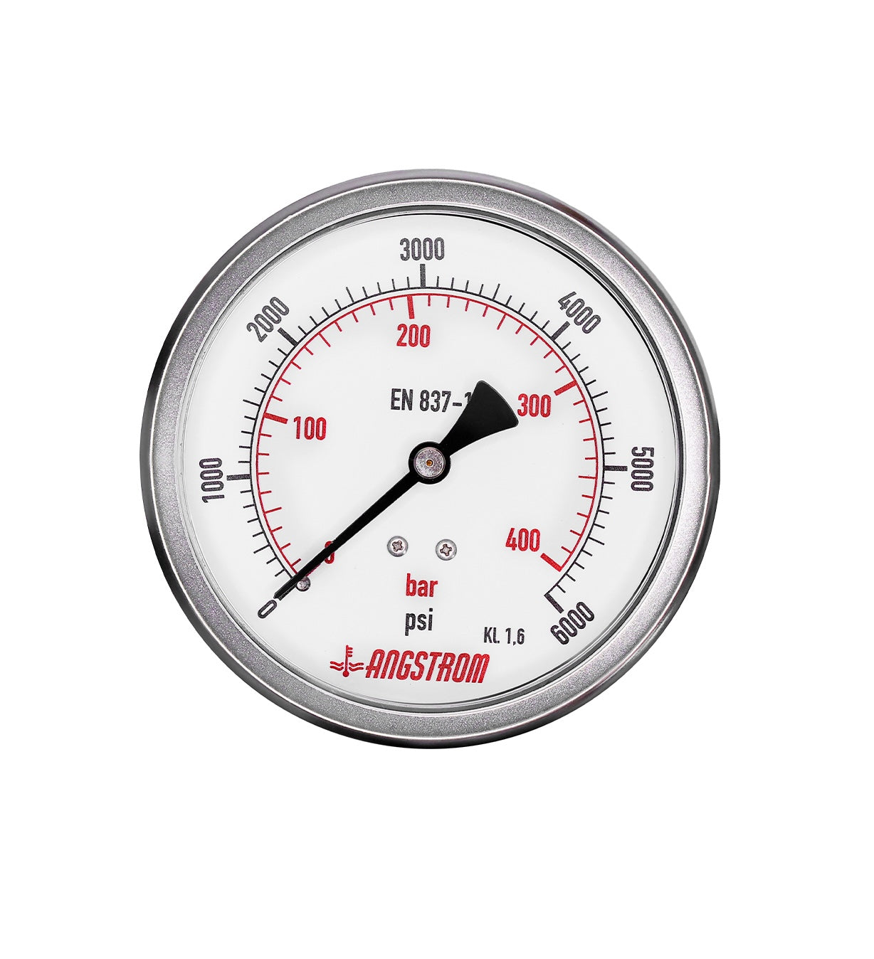 Angstrom pressure gauge, dial 100mm, center back mount, 6000psi