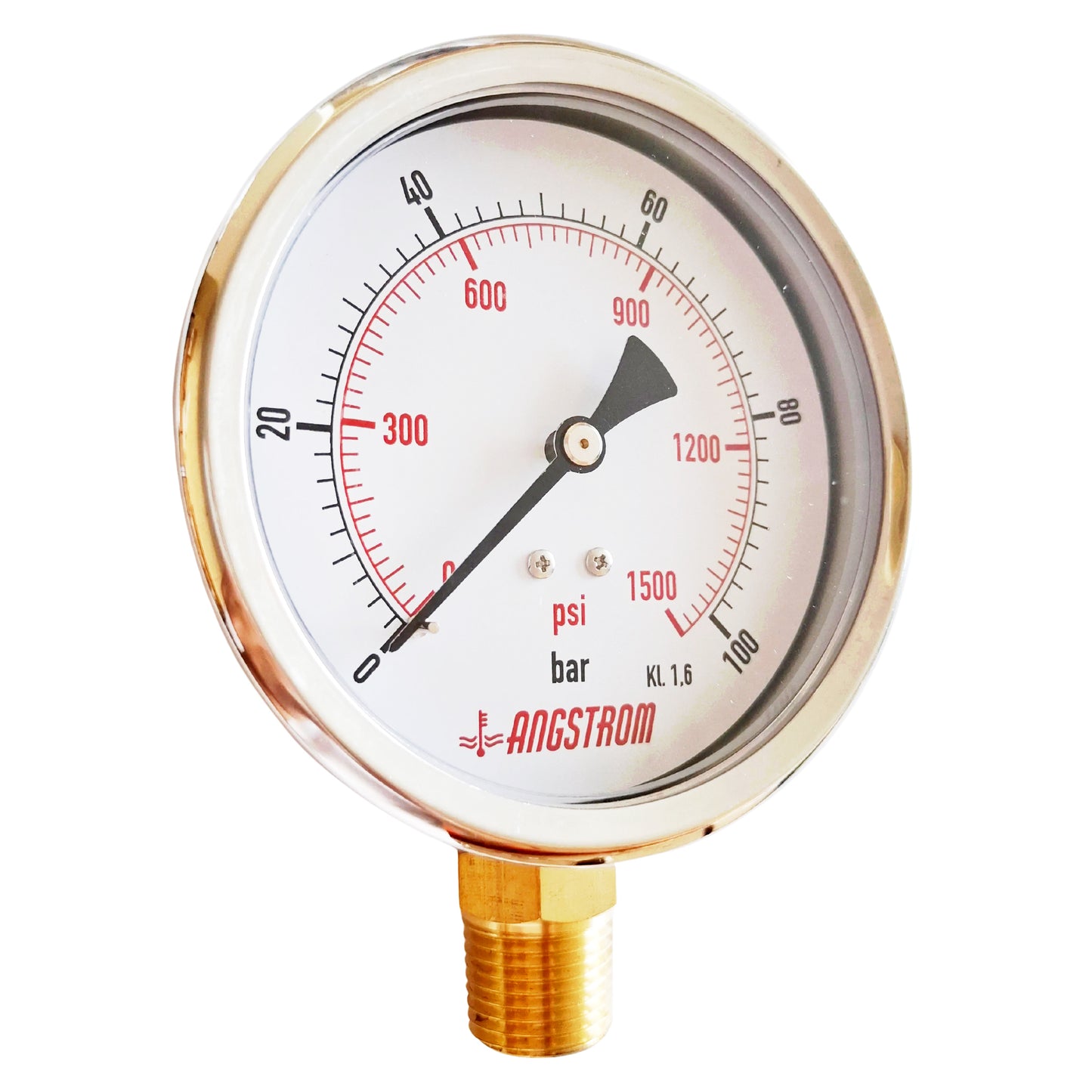 Angstrom pressure gauge, dial 100mm, lower mount, 100bar