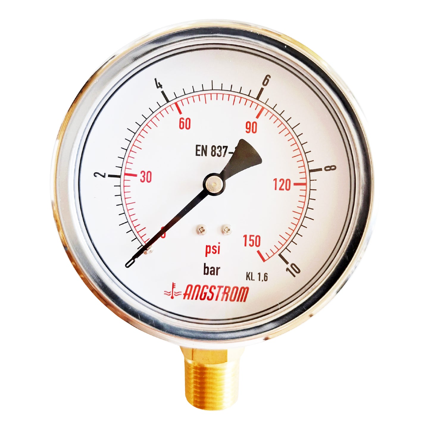Angstrom pressure gauge, dial 100mm, lower mount, 10bar