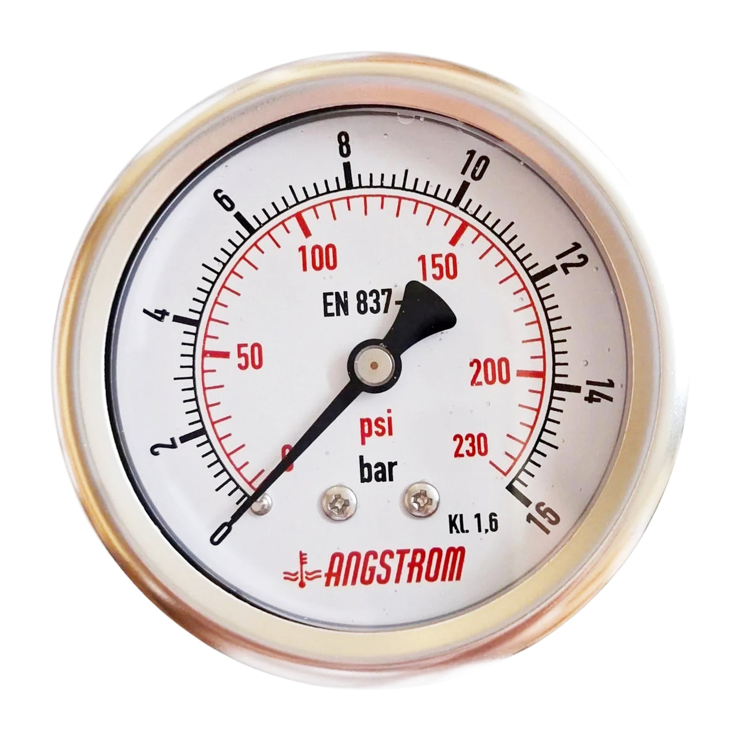 Angstrom pressure gauge, dial 63mm, center back mount, 16bar