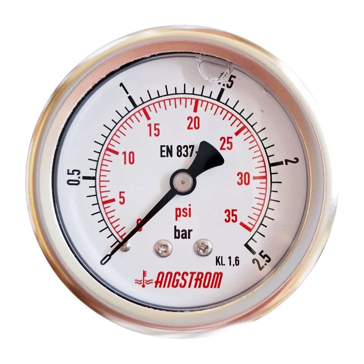 Angstrom pressure gauge, dial 63mm, center back mount, 2.5bar