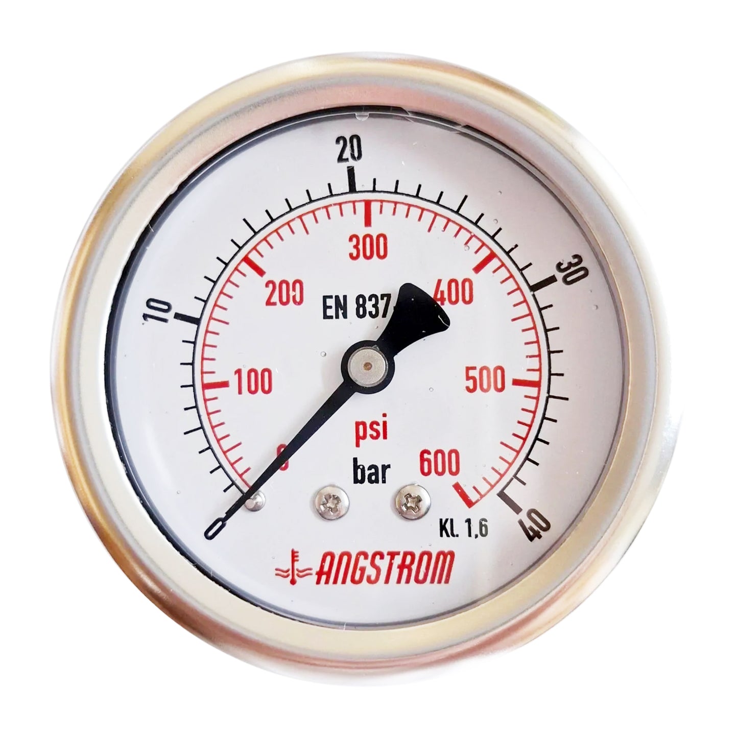 Angstrom pressure gauge, dial 63mm, center back mount, 40bar