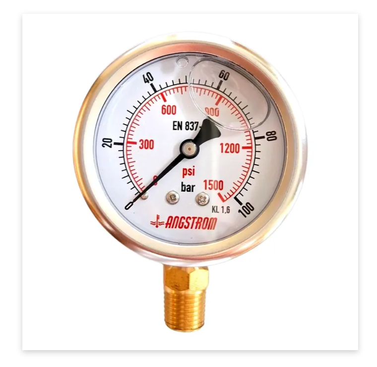Angstrom pressure gauge, dial 63mm, lower mount, 100bar