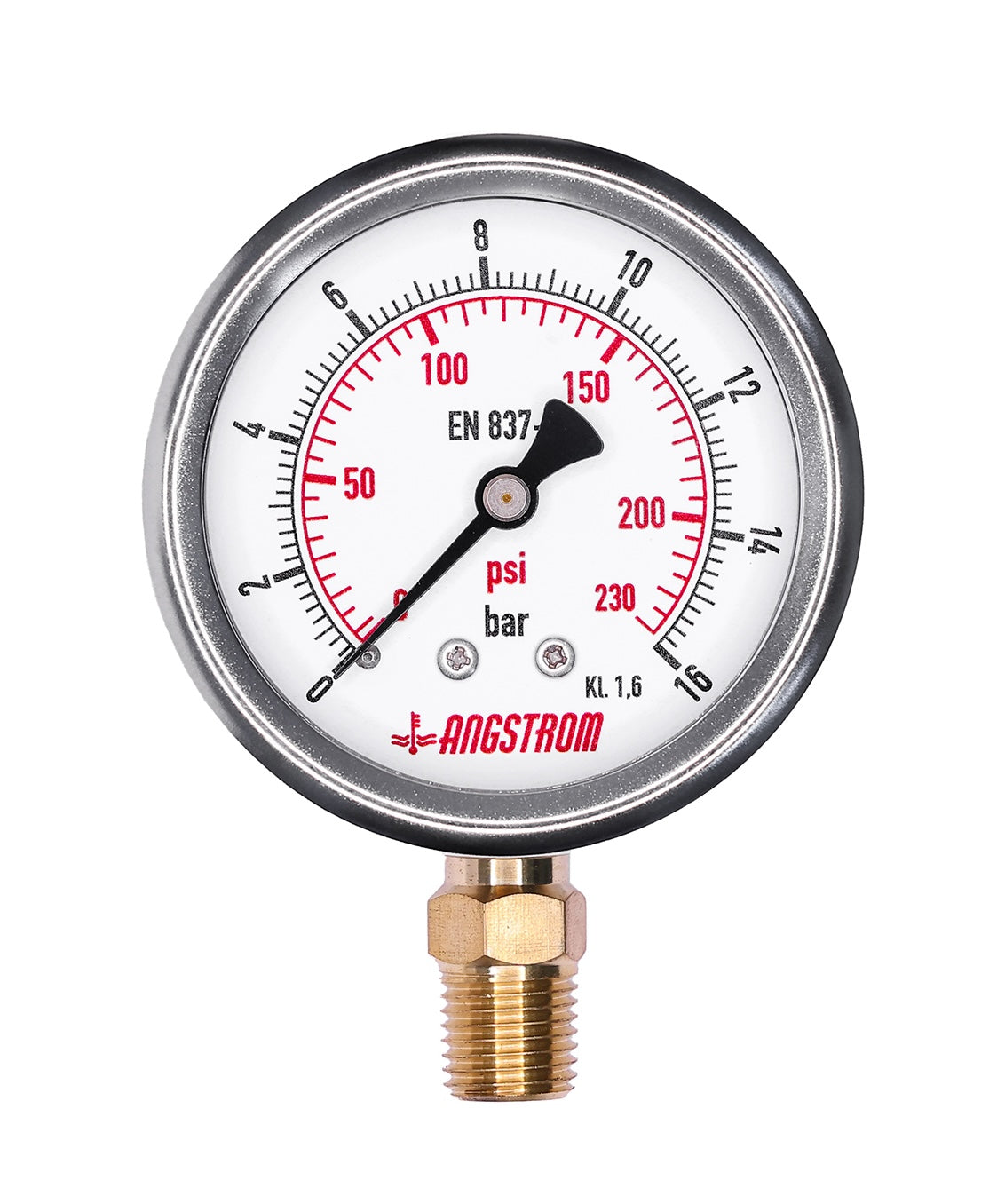 Angstrom pressure gauge, dial 63mm, lower mount, 16bar