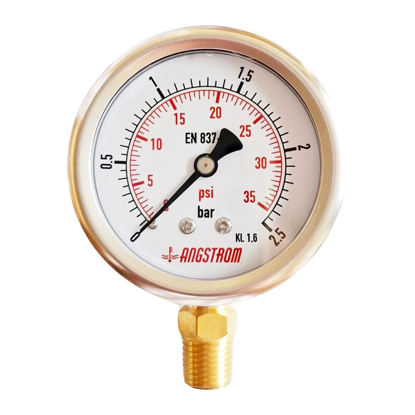 Angstrom pressure gauge, dial 63mm, lower mount, 2.5bar