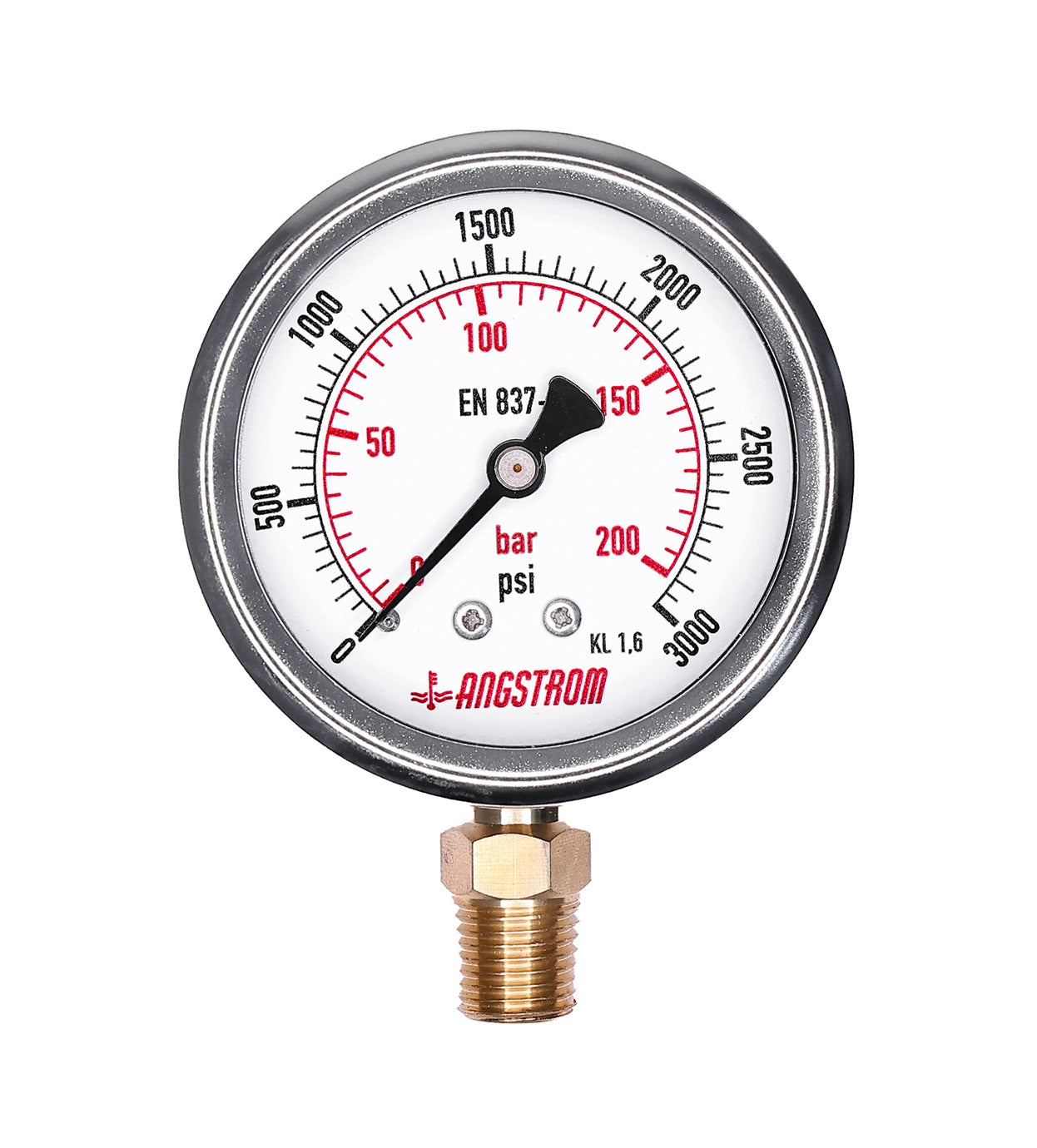 Angstrom pressure gauge, dial 63mm, lower mount, 3000psi