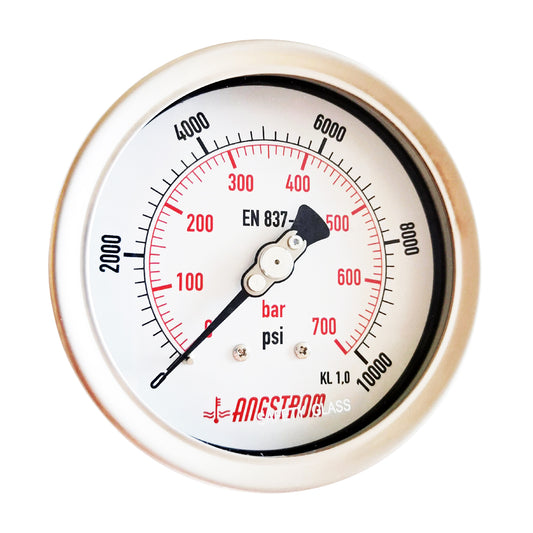 Angstrom pressure gauge full stainless steel, dial 100mm, lower back mount,  700bar