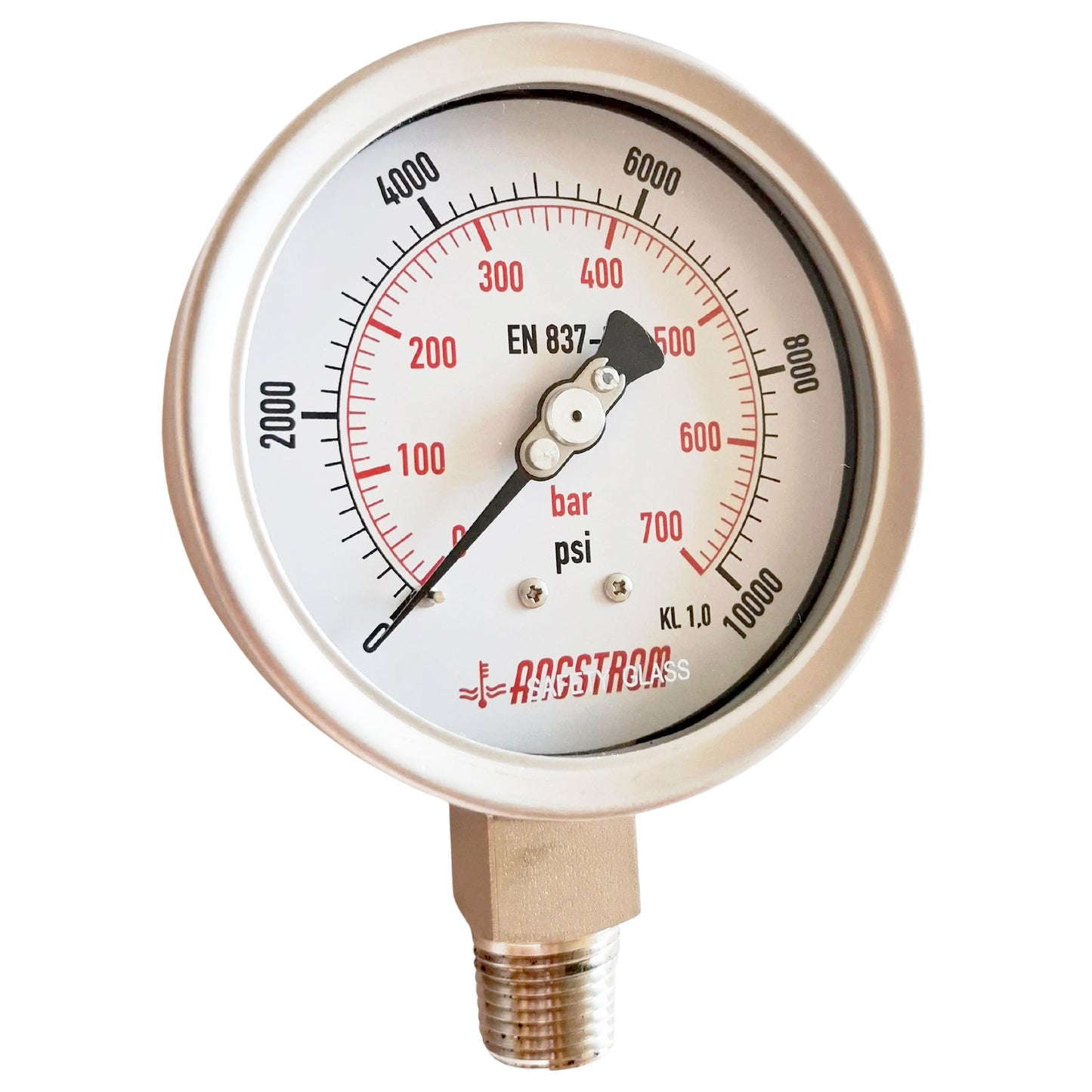 Angstrom pressure gauge full stainless steel, dial 100mm, lower mount,  700bar