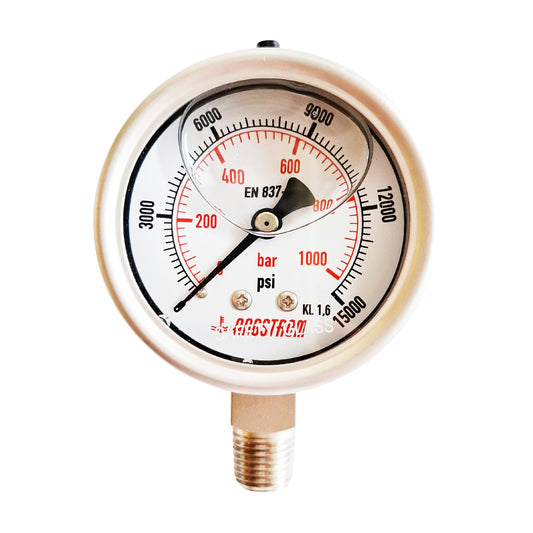Angstrom pressure gauge full stainless steel, dial 63mm, lower mount,  1000bar