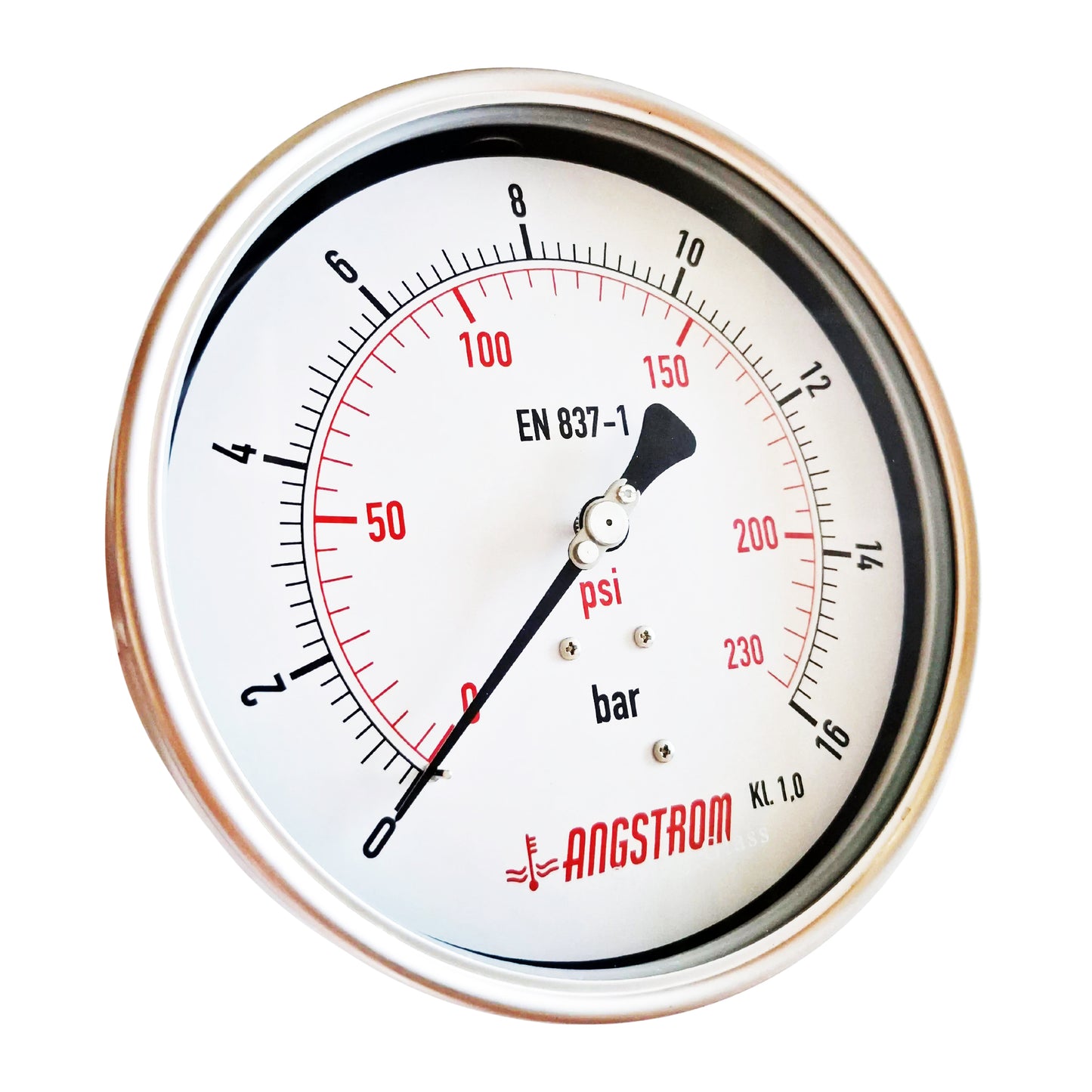 Angstrom pressure gauge, heavy duty, dial 160mm, lower back mount,  16bar
