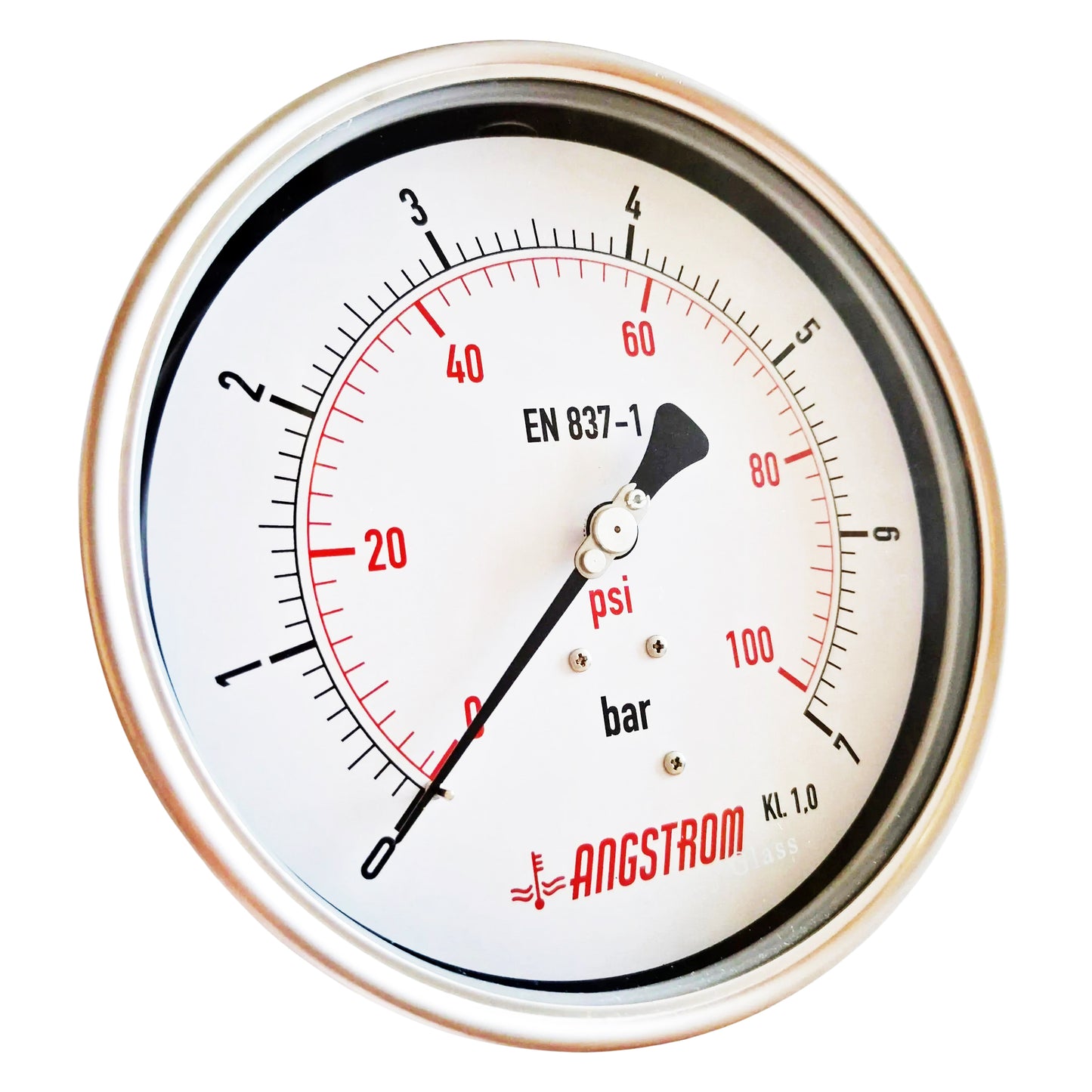 Angstrom pressure gauge, heavy duty, dial 160mm, lower back mount,  7bar