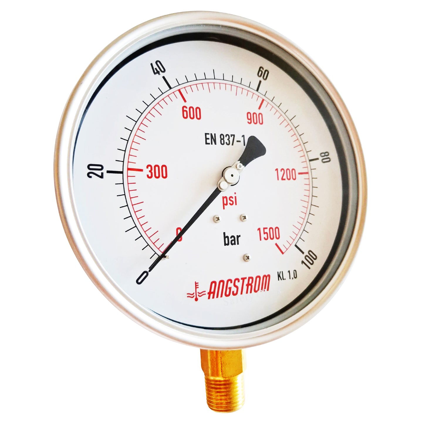 Angstrom pressure gauge, heavy duty, dial 160mm, lower mount, 100bar