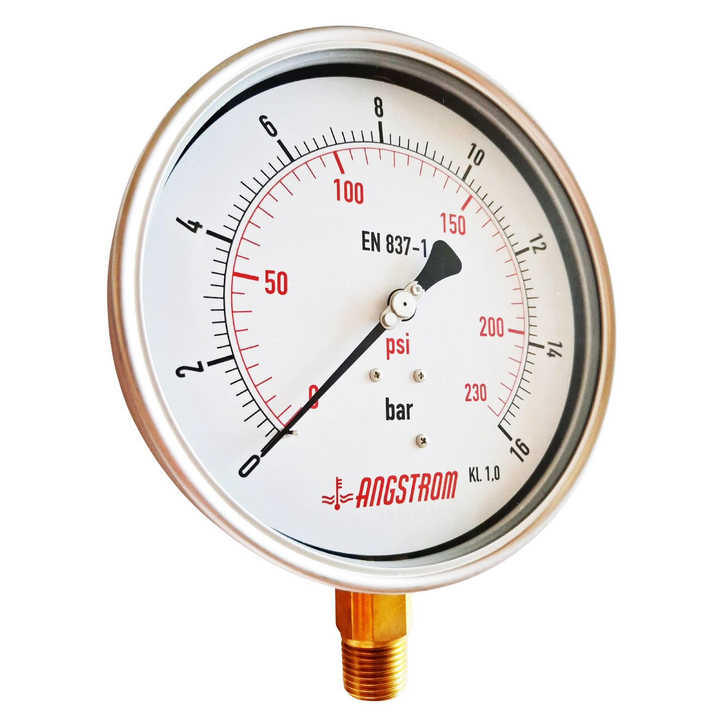 Angstrom pressure gauge, heavy duty, dial 160mm, lower mount,  16bar