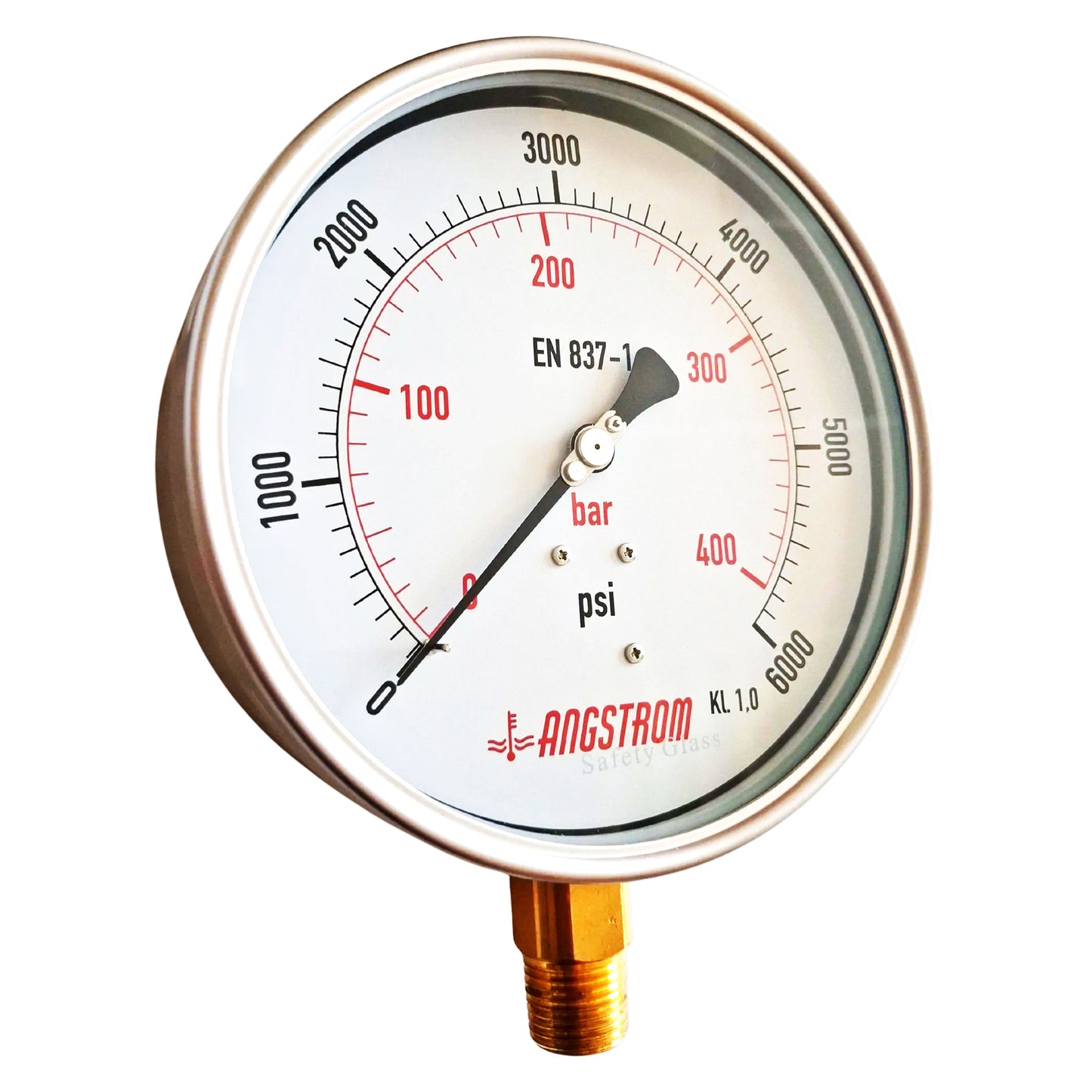 Angstrom pressure gauge, heavy duty, dial 160mm, lower mount, 6000psi