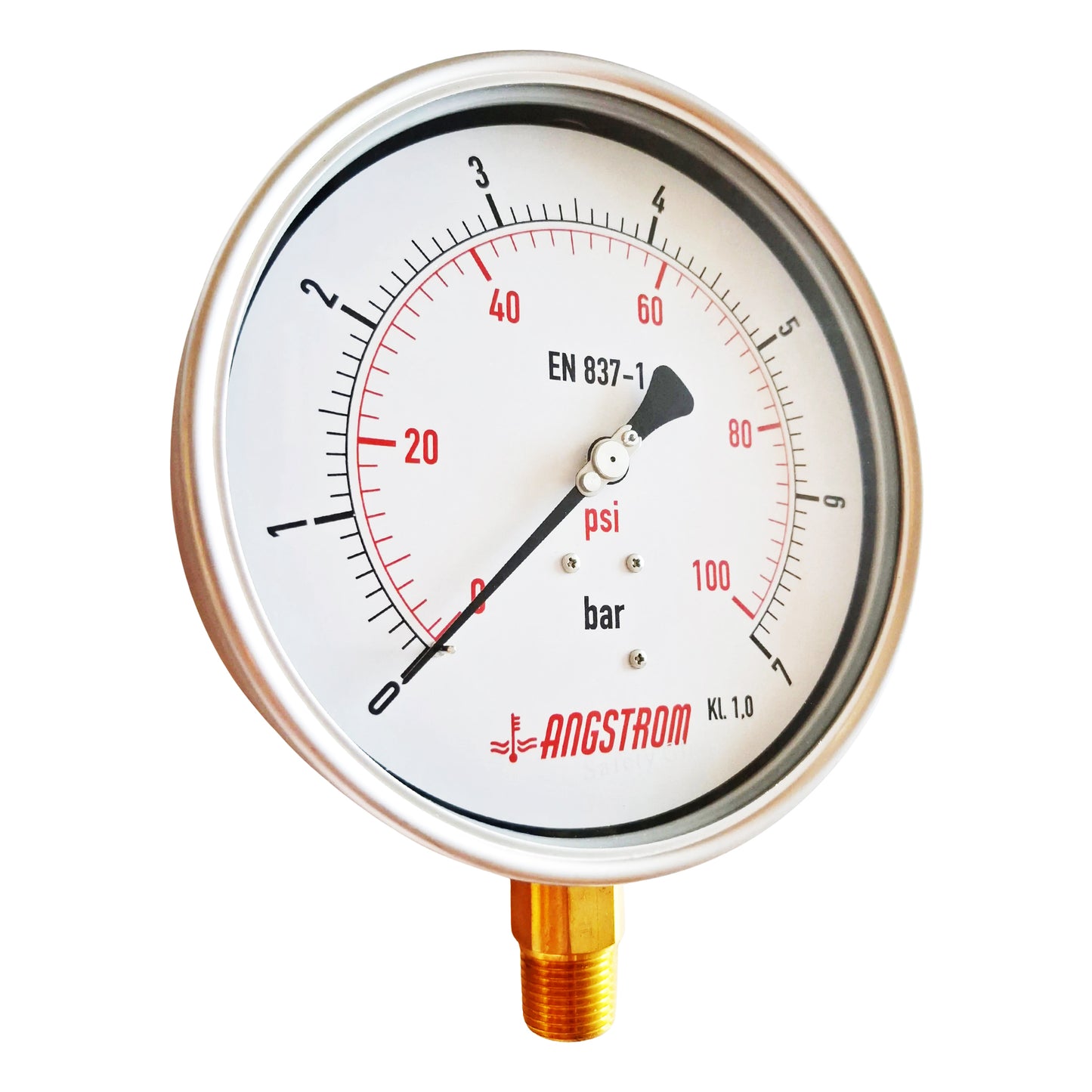 Angstrom pressure gauge, heavy duty, dial 160mm, lower mount,  7bar