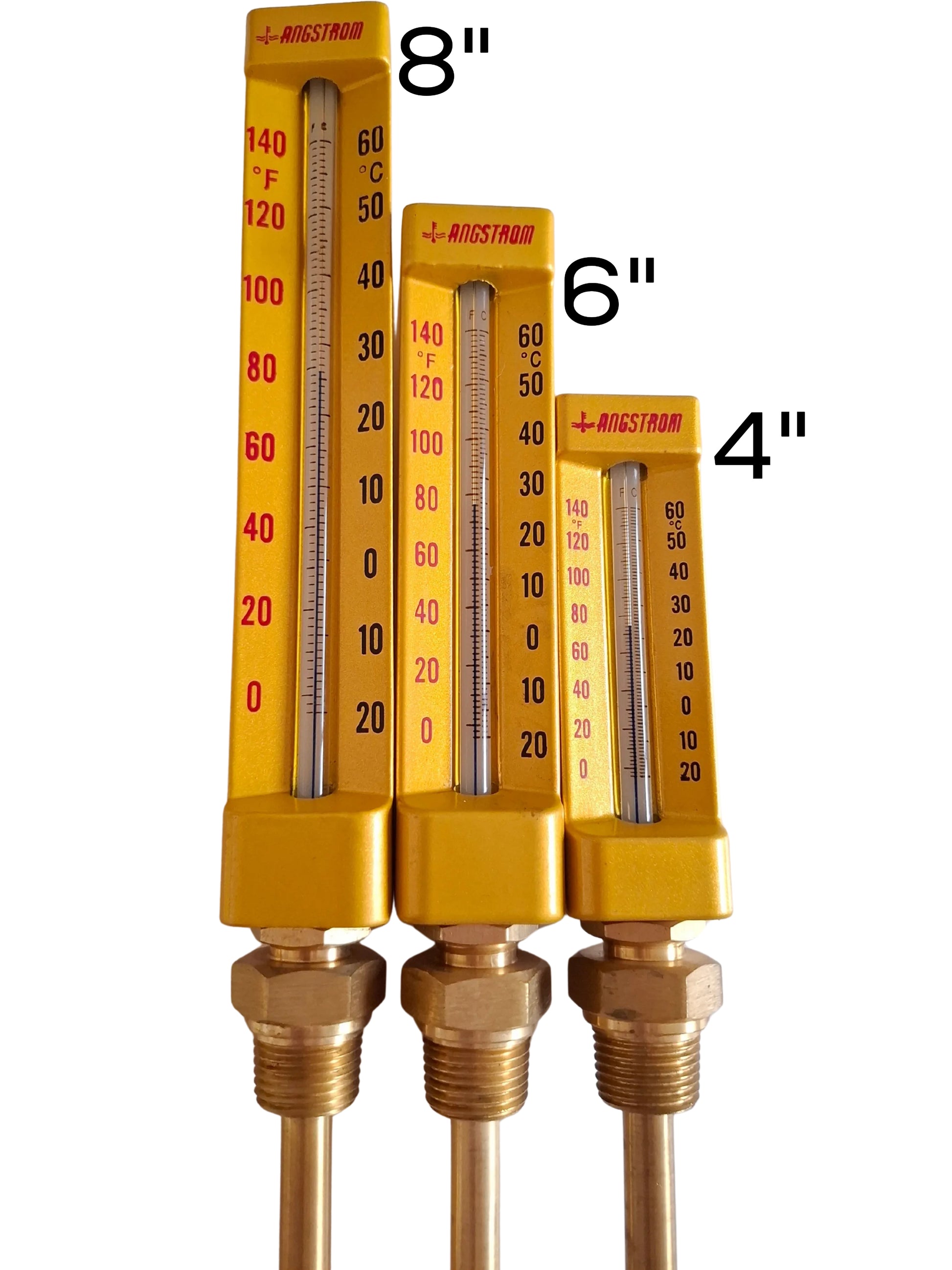 Angstrom v-shape thermometer, dial size comparison.