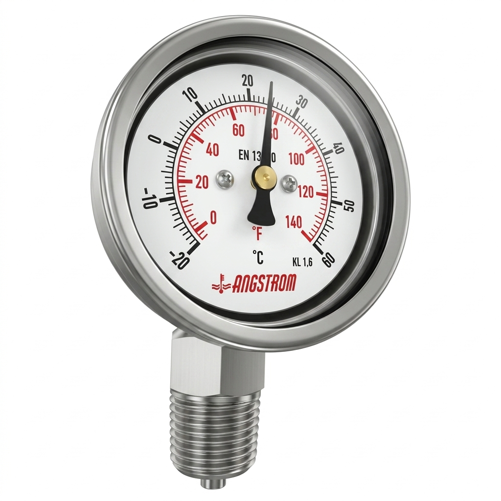 Angstrom bimetal thermometer dial 63mm -20°C to +60°C on white background 