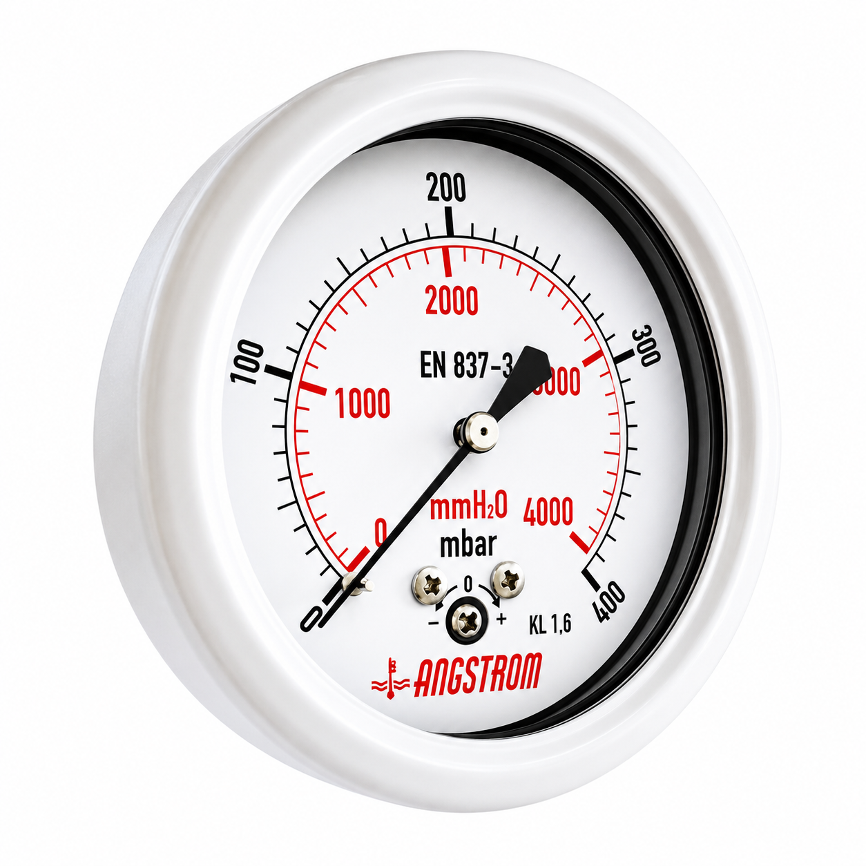 Angstrom Capsule Pressure Gauge Dial 63mm Pressure 400mbar center back mount on white background