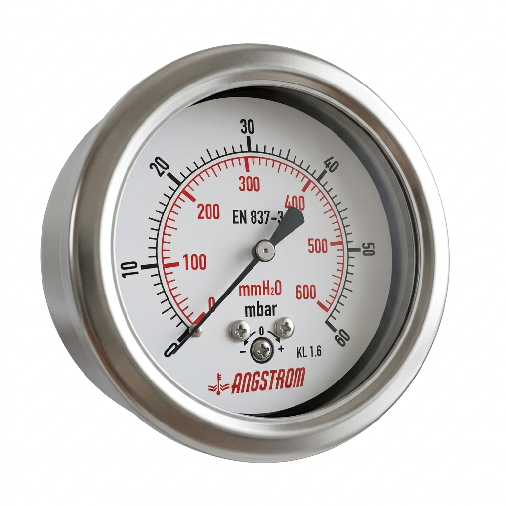 Angstrom Capsule Pressure Gauge Dial 63mm Pressure 60mbar center back mount on white background