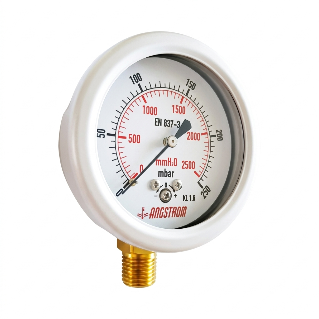 Angstrom Capsule Pressure Gauge dial 63mm pressure range 0 to 250mbar on white background