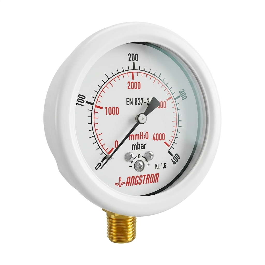 Angstrom Capsule Pressure Gauge dial 63mm pressure range 0 to 400mbar on white background