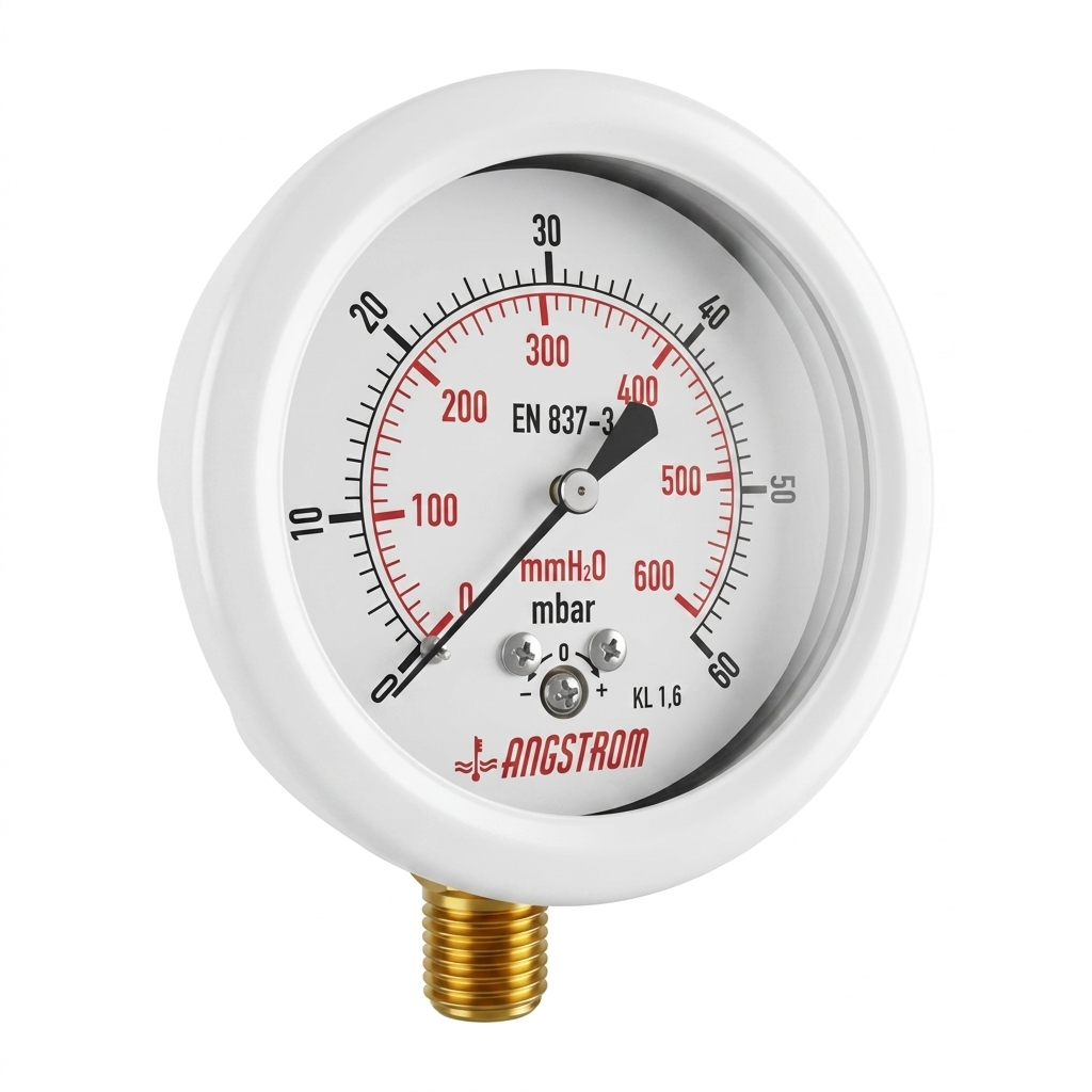 Angstrom Capsule Pressure Gauge dial 63mm pressure range 0 to 60mbar on white background