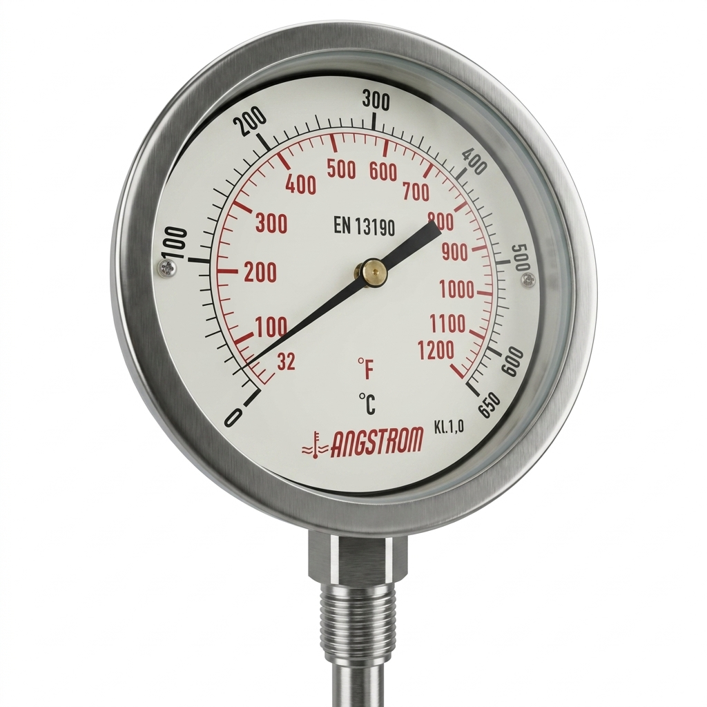 Angstrom bimetal thermometer full stainless steel dial 100mm on white background