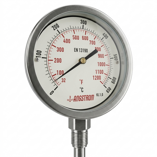 Angstrom bimetal thermometer full stainless steel dial 100mm on white background