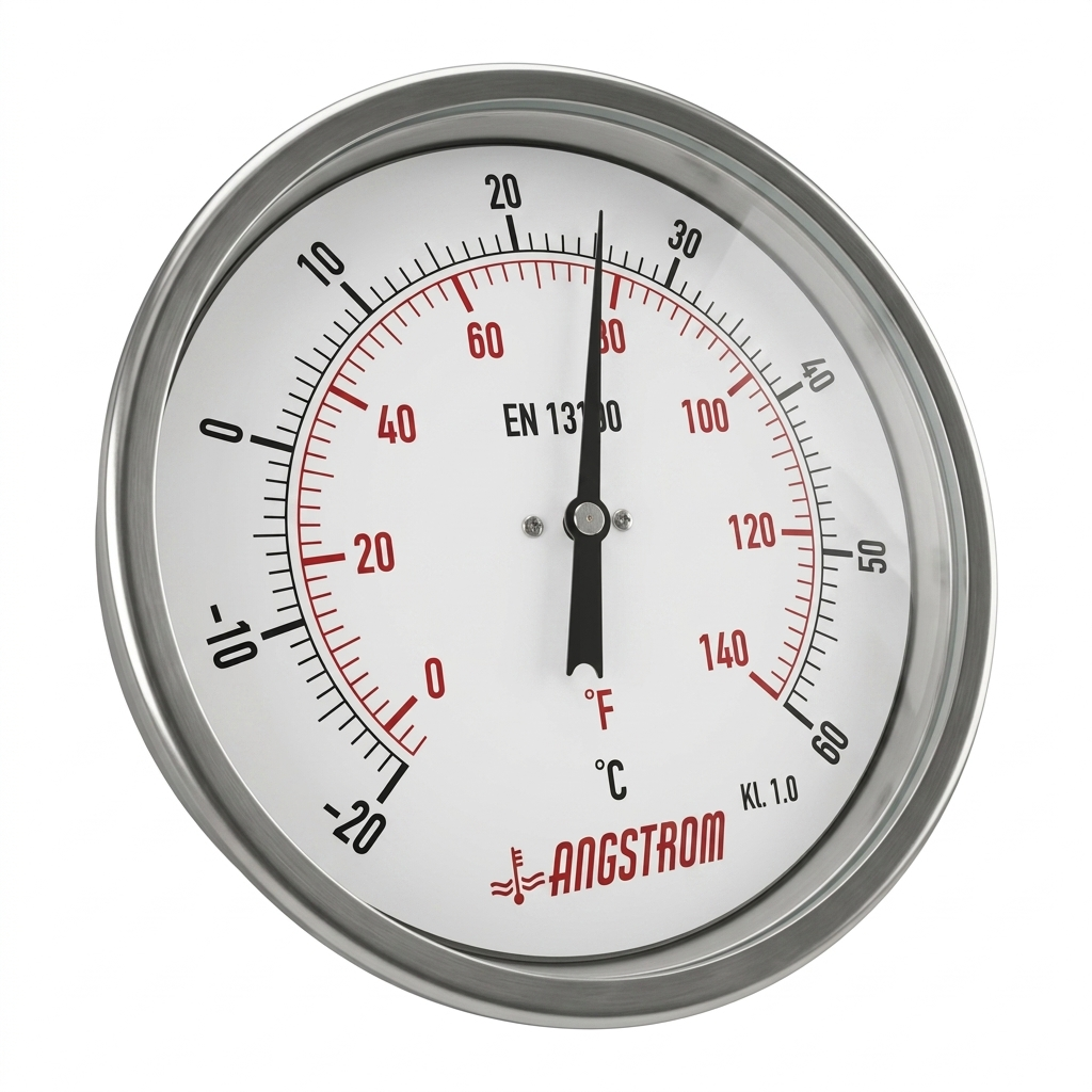 Angstrom bimetal thermometer dial 160mm scale range -20°C to +60°C on white background