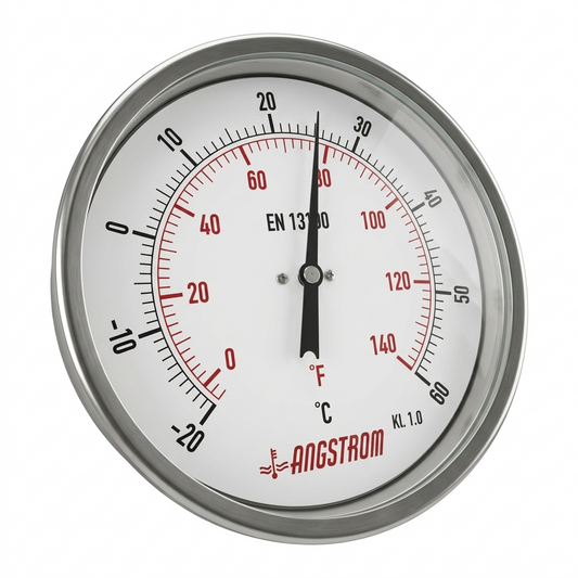 Angstrom bimetal thermometer dial 160mm scale range -20°C to +60°C on white background