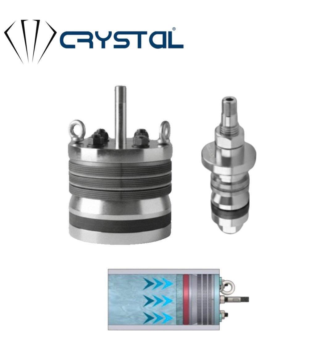High pressure mechanical inner test plugs with 'Crystal' branding on a white background