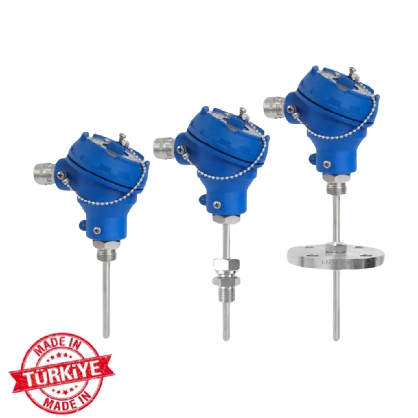 Enelsan temperature transmitters with metal probes on a white background, featuring 'Made in Türkiye' stamp.