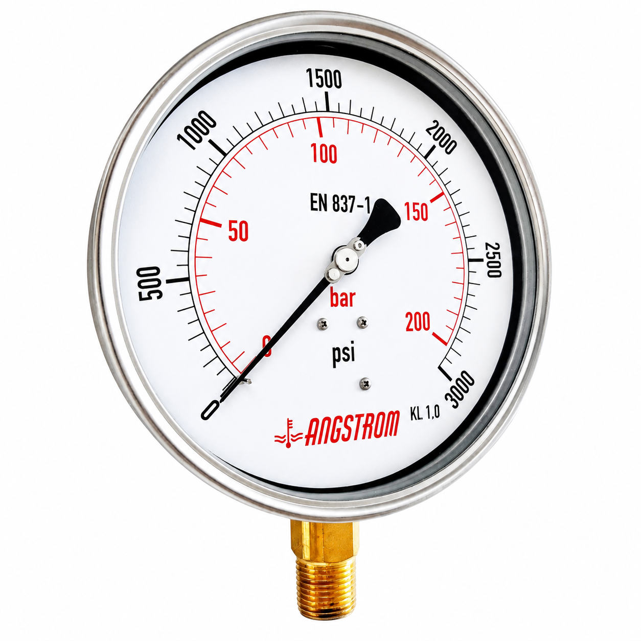 Angstrom Pressure Gauge Dial 160mm Pressure 3000 psi lower mount on white background