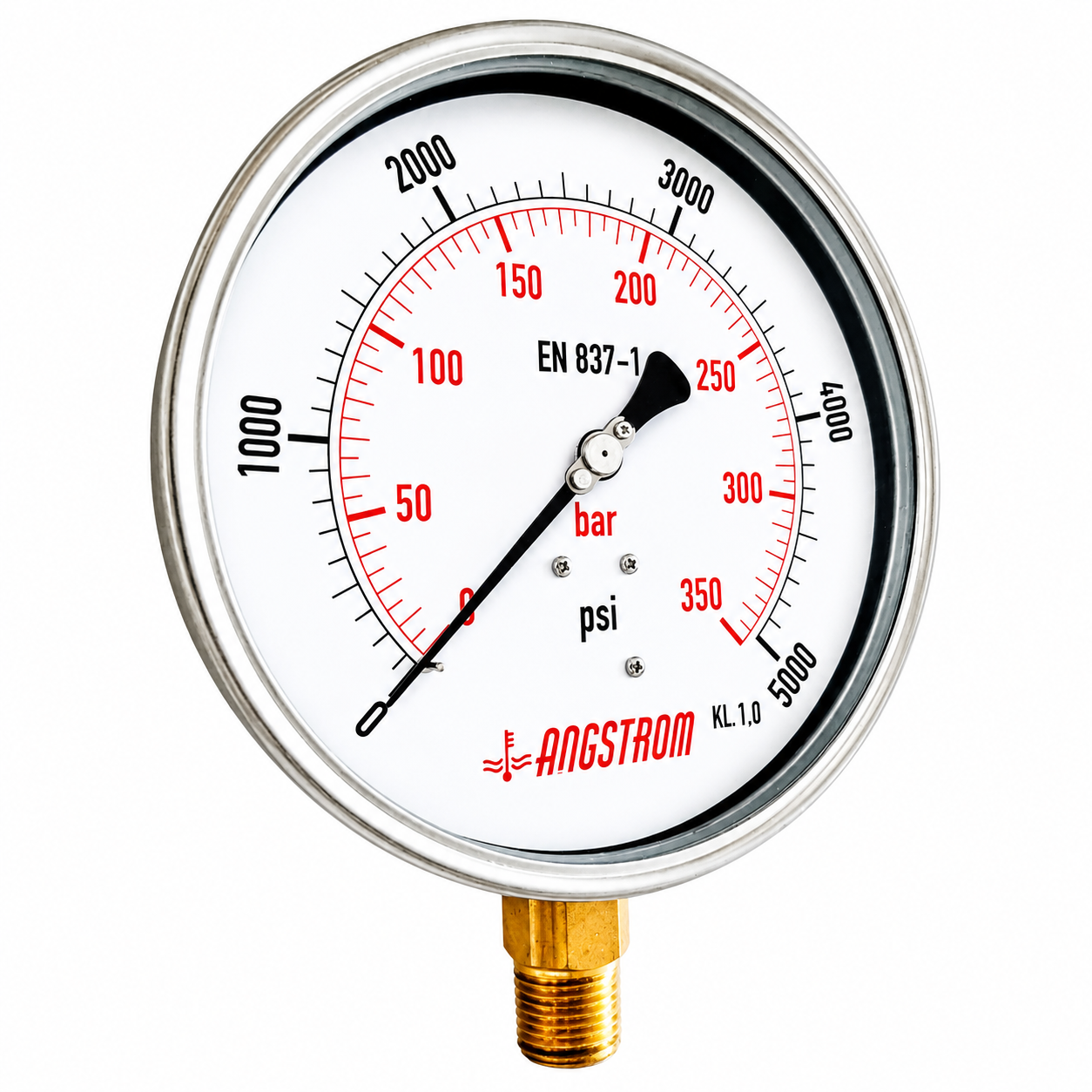 Angstrom Pressure Gauge Dial 160mm Pressure 5000 psi lower mount on white background