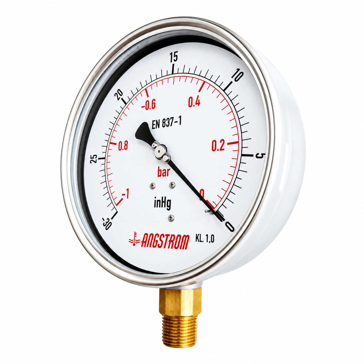 Angstrom Pressure Gauge Dial 160mm Pressure vacuum pressure lower mount on white background