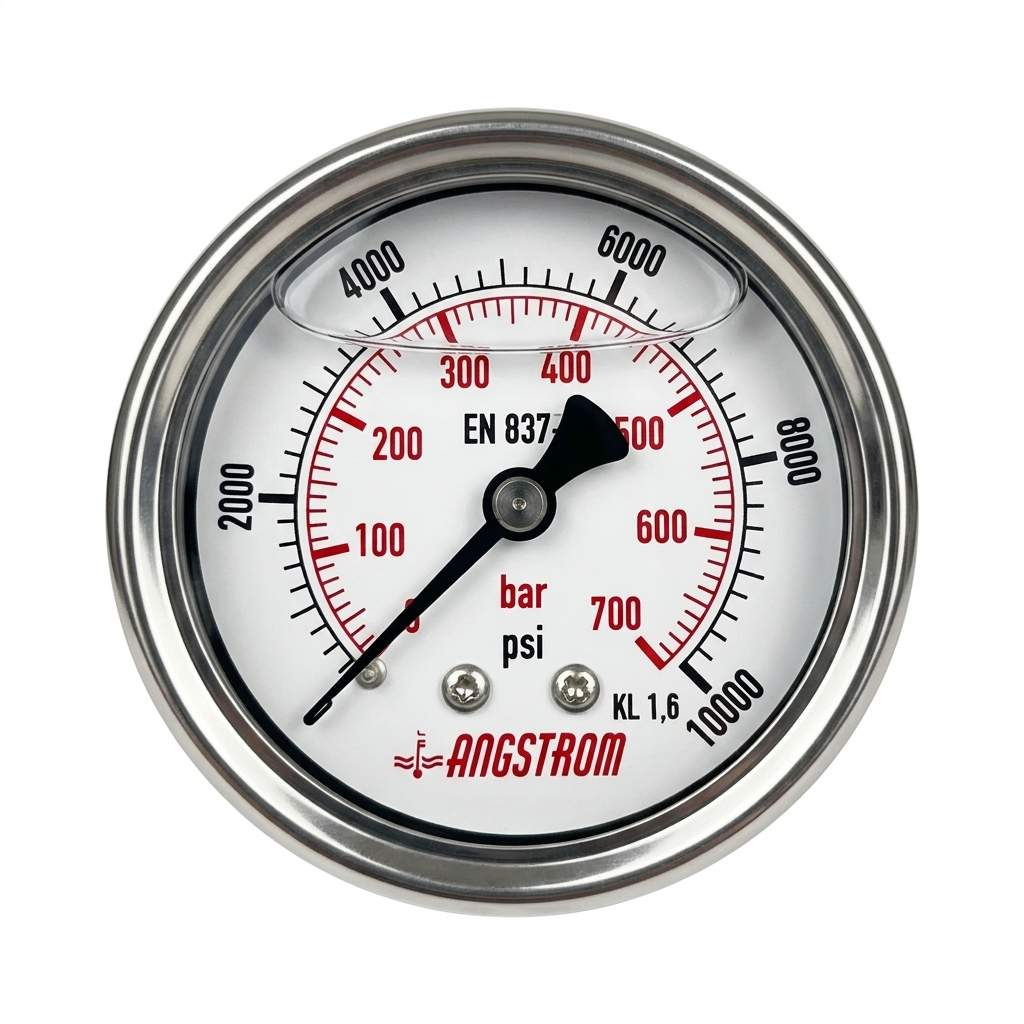 Angstrom Pressure Gauge Dial 63mm Pressure 10,000 psi center back mount on white background