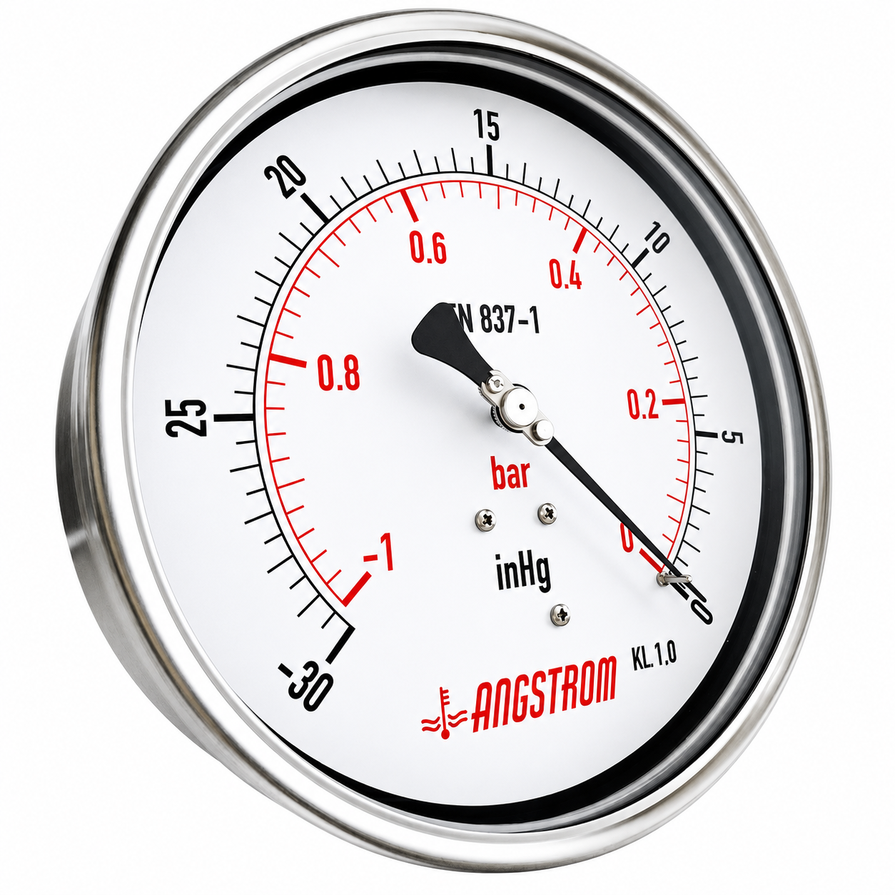 Angstrom Vacuum Pressure Gauge Dial 160mm  lower back mount on white background